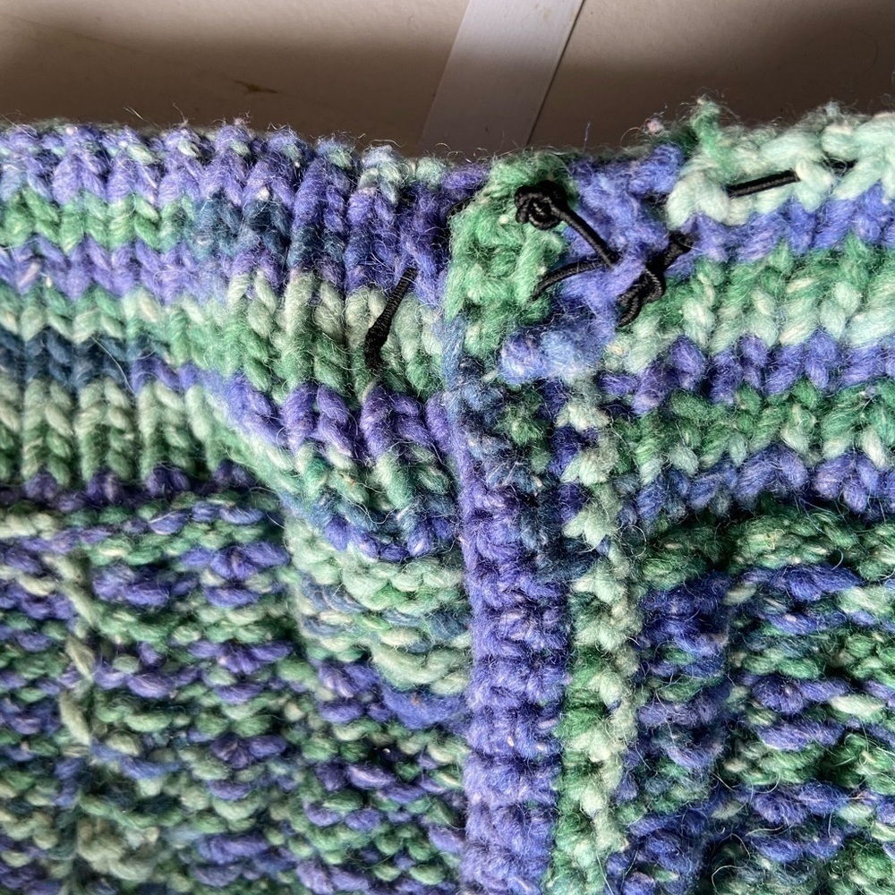 Vintage Hand Knit Cardigan Wool Blend Cable S Large Grandma Chunky Boho Heavy - Picture 10 of 10